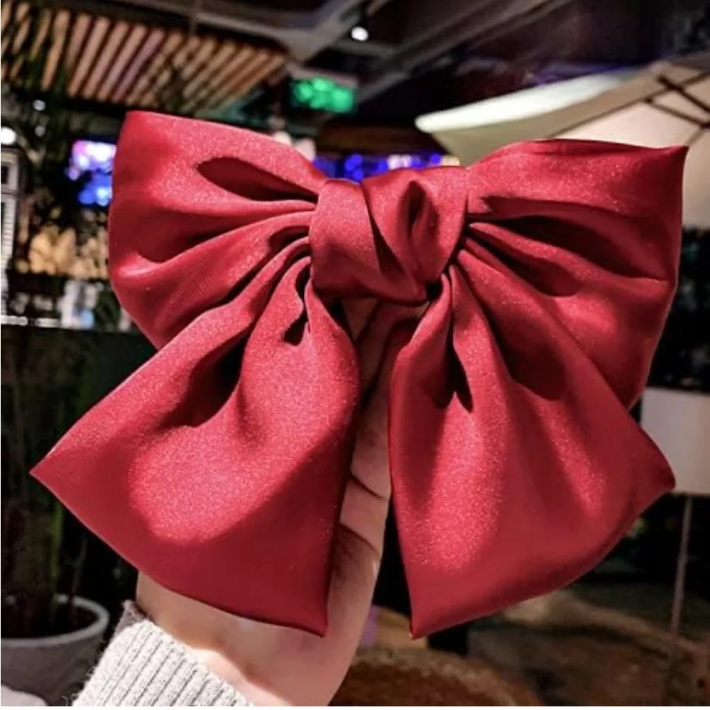 5for$10 Bow Hair Clips Dark Red Large Satin French Snap Ponytail Accessories - Picture 4 of 16